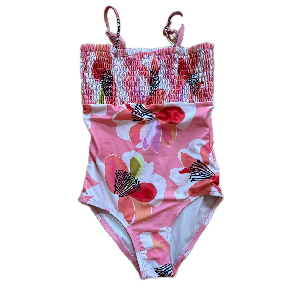 Tea Collection Girls Pink Floral 1-piece Swimsuit size: 8 Years